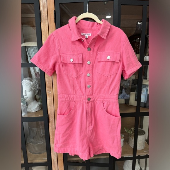 Wester fringe Romper NWT denim barbie pink rhinestones buttons playsuit utility - Picture 10 of 12